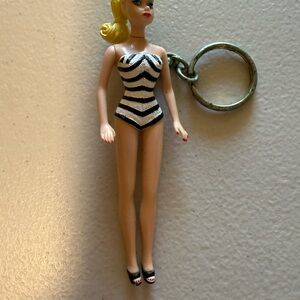 Mattel Blonde Doll Keychain with Black and White Striped Swimsuit